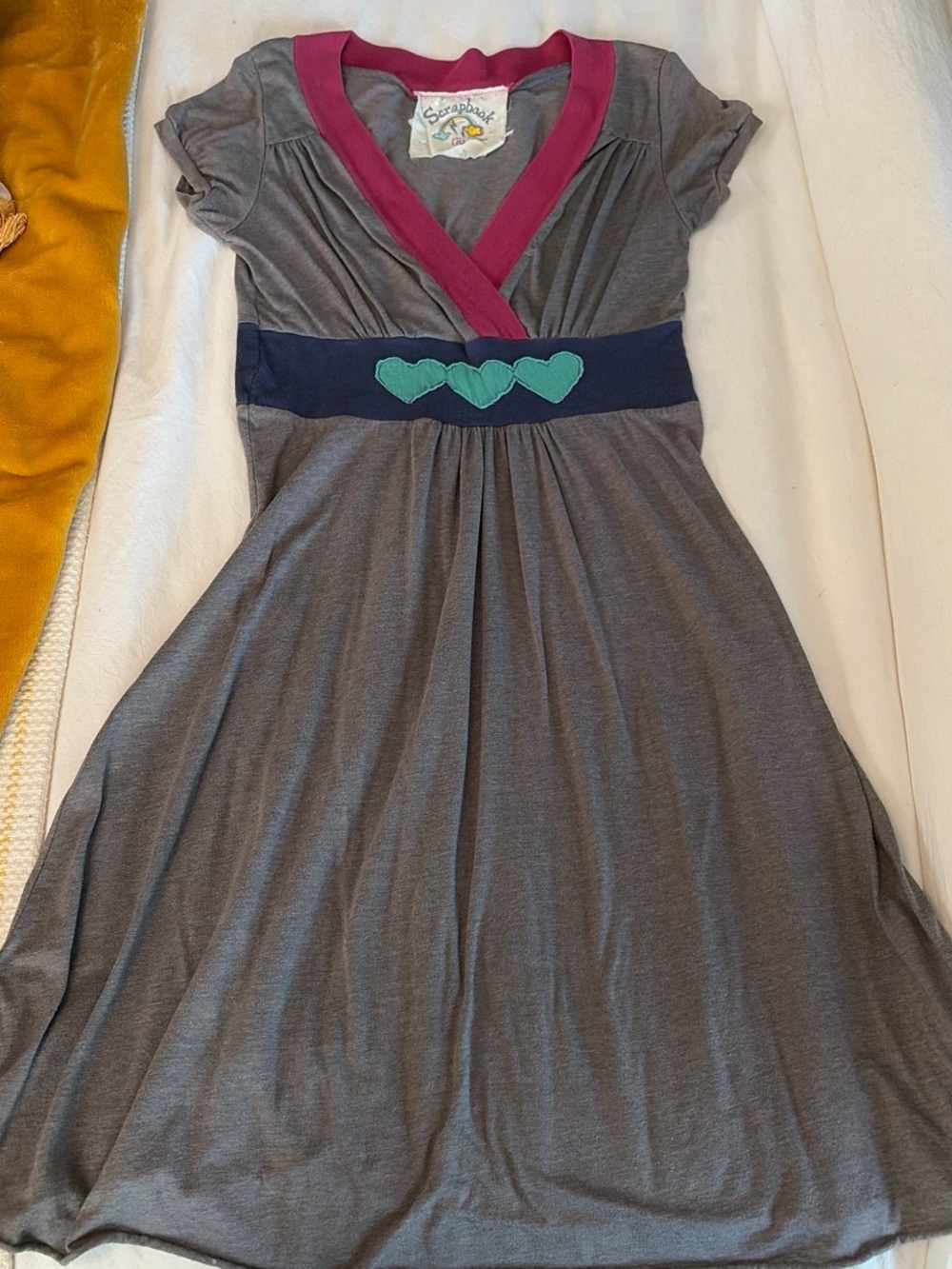 Scrapbook Grey Sweatshirt with Berry Neckline and Pastel Rainbow Patch